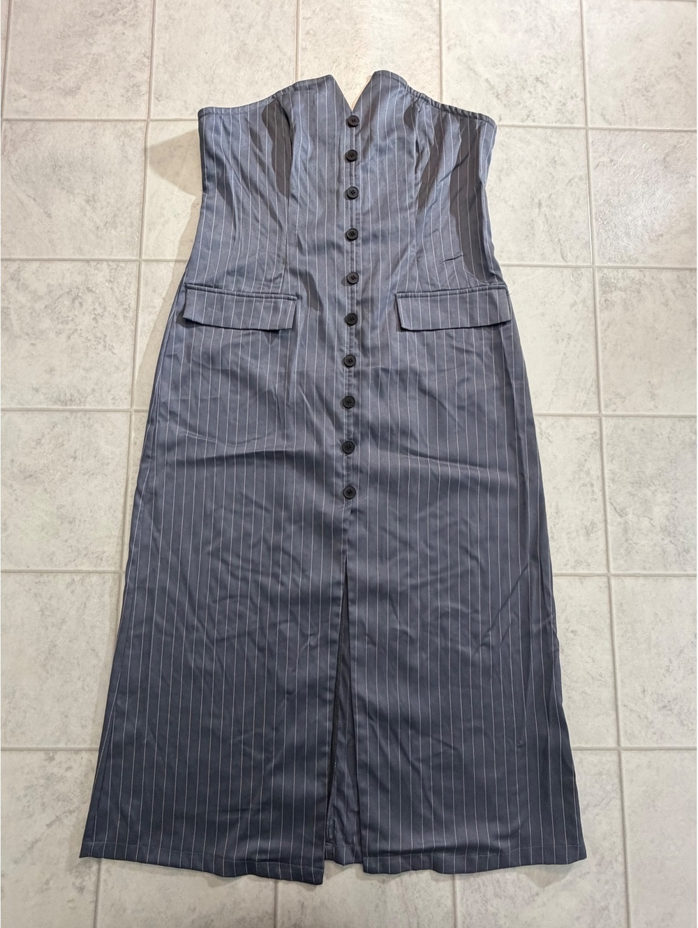 Shein gray pinstripe sleeveless midi dress